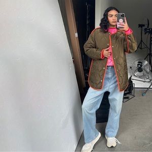 Pink And Khaki Reversible Quilted Jacket Never Fully Dressed